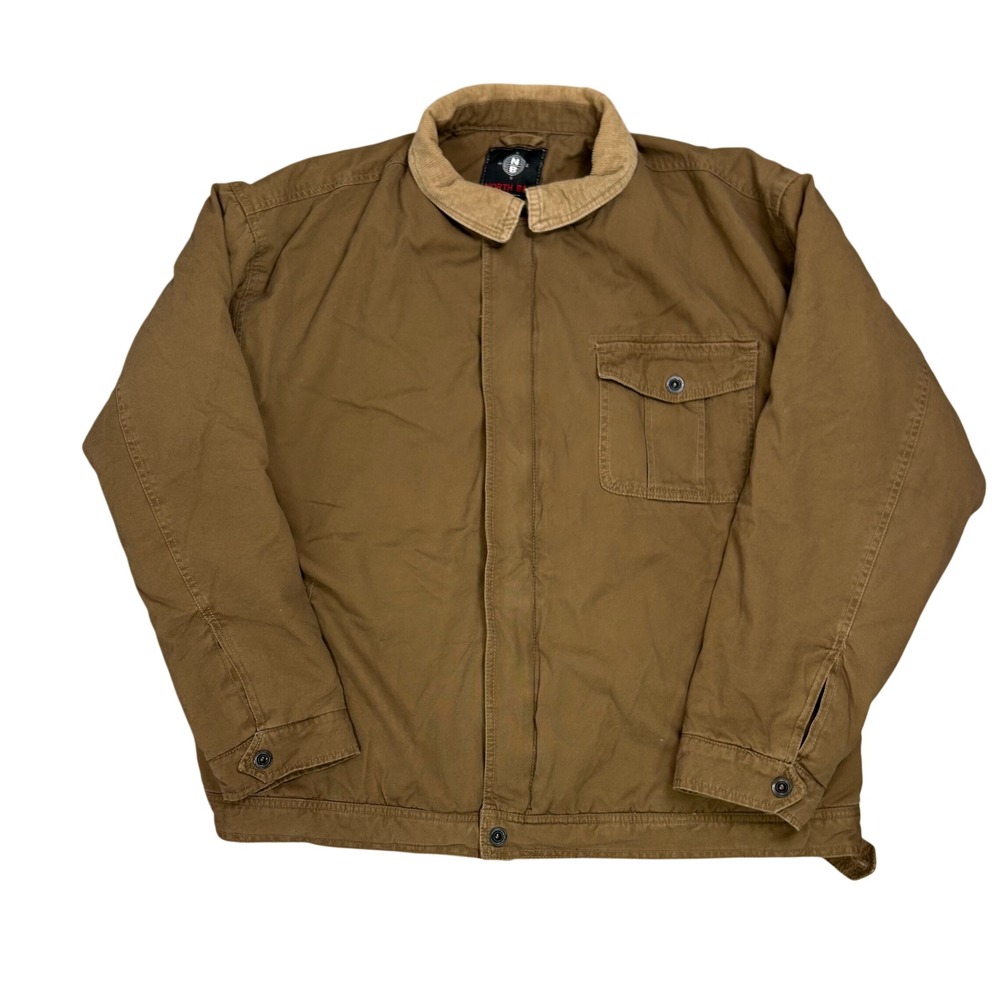 North Bay Chore Barn Jacket Corduroy Collar Brown Workwear Mens 2XL Vintage Coat